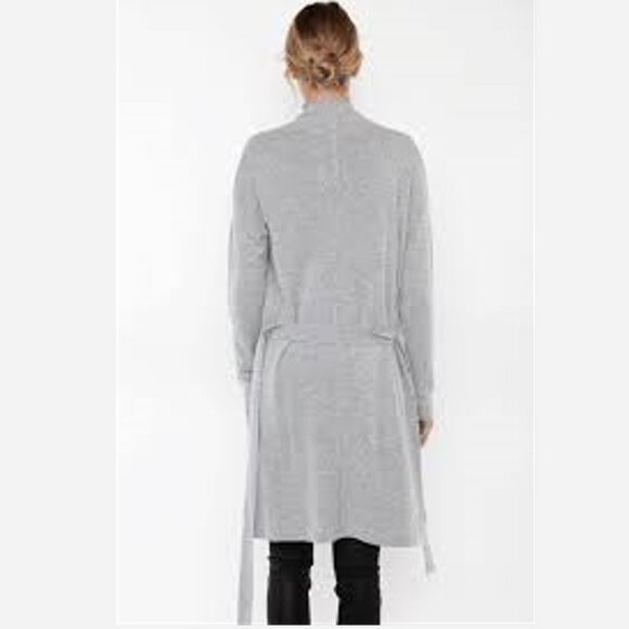 JENNIE LIU 100% Pure Cashmere Belted Lux Wrap Cardigan Robe - Light Grey - Picture 2 of 13